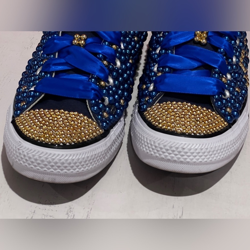 Custom Sigma Gamma Rho Blue and Gold Pearl Converse Sneakers - Picture 3 of 10